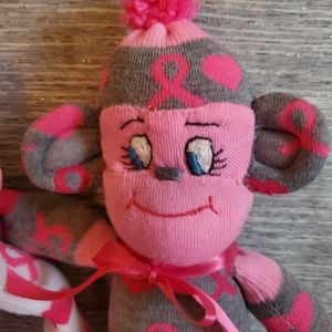 Pink Ribbon Sock Monkey - Grey